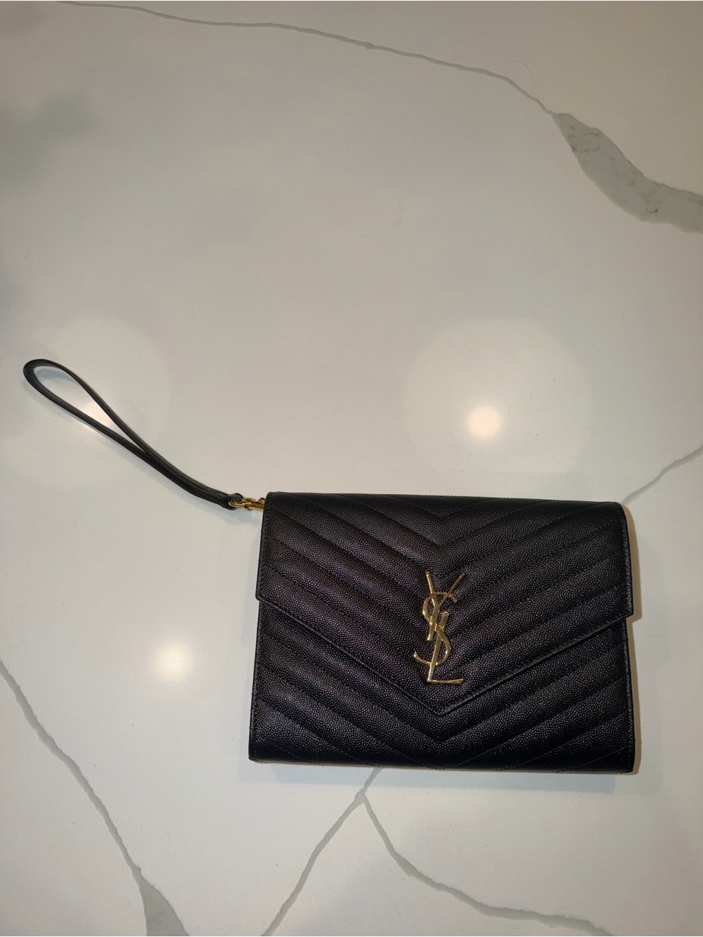 YSL Cassandre Matelasse Flap Pouch in Quilted Grain De Poudre Embossed Leather